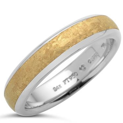 In stock, 6mm, size 10.25. The 24K Channel Band is available in platinum with 24K crystallized gold channel inlay in a standard measurement of 5.0mm wide. The band can also be made in our polarium as well as wider sizes, please call for pricing on these options. 24k Channel Band, 6mm, size 10.25