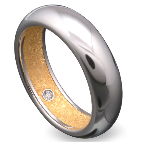 Hidden Treasure platinum band with 24k inlay w 1 melee Hidden Treasure, 6mm, Size 10.25