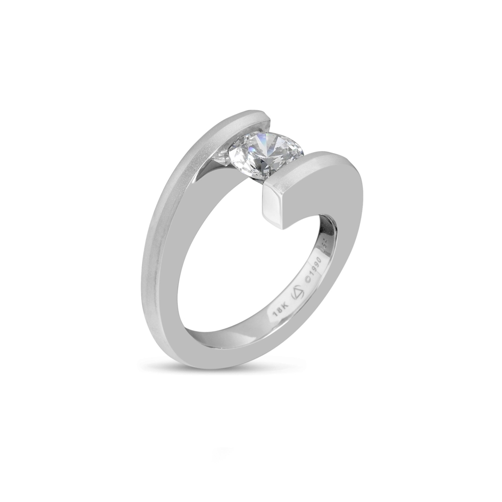 In stock, U.S. size 6.25 in platinum. The Gothic HTF ring is offered in platinum and 18-karat yellow, rose, or white gold. Finishes include matte or shiny. Center Stone NOT included. All rings are made to order based upon center stone and finger size. Call for variations and pricing details. Gothic HTF Pt950 12.8g 7.0mm CZ