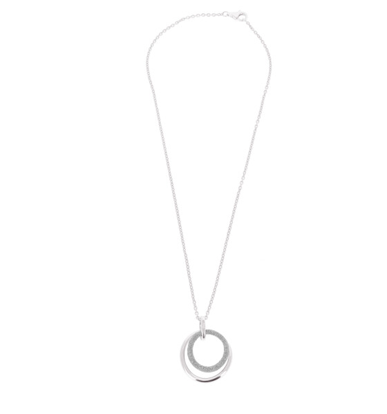 Closeup photo of Polvere Di Sogni Small Circle Wave Pendant Necklace (Rhodium And Light Gray Dust)