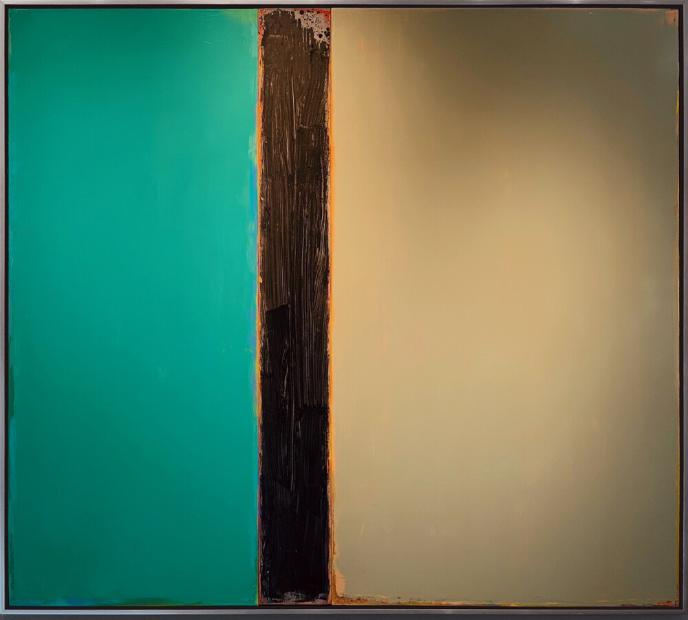 This framed piece of acrylic on wood panel wall art by David Rothermel adds accent to any room. Composure features turquoise, black and grey color tones. Composure