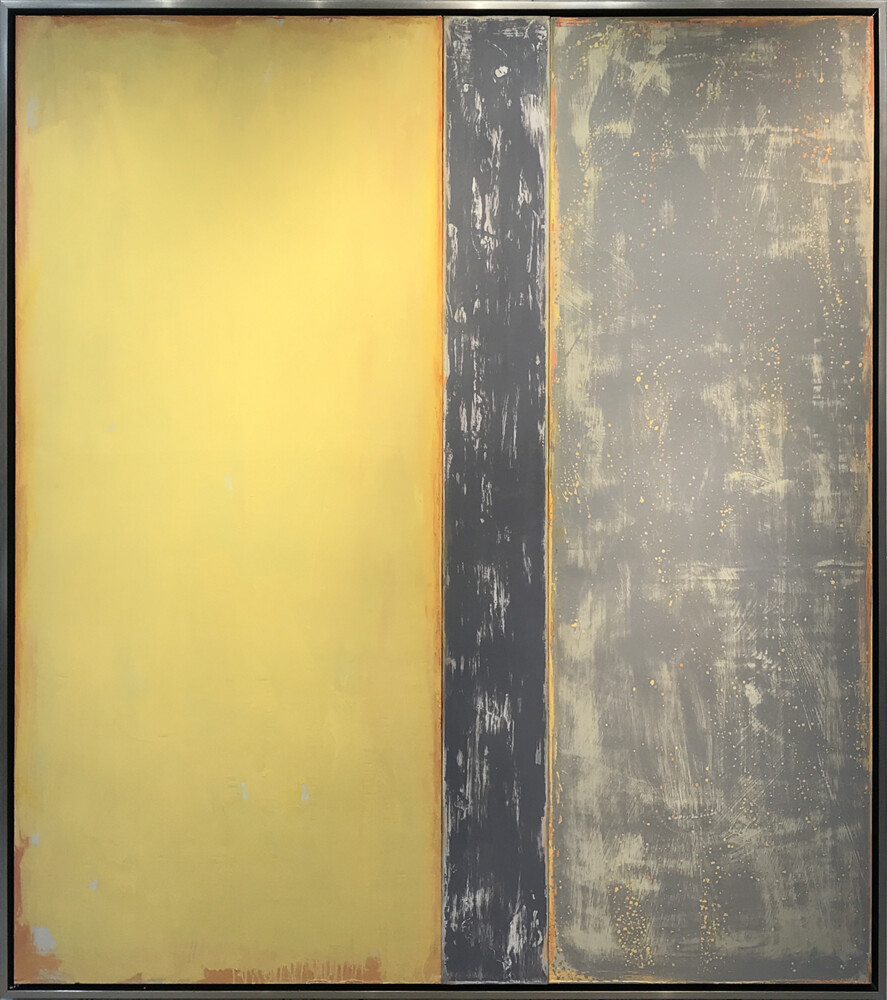 This framed piece of acrylic on wood panel wall art by David Rothermel adds accent to any room. Desert Wash features yellow and grey color tones. Desert Wash