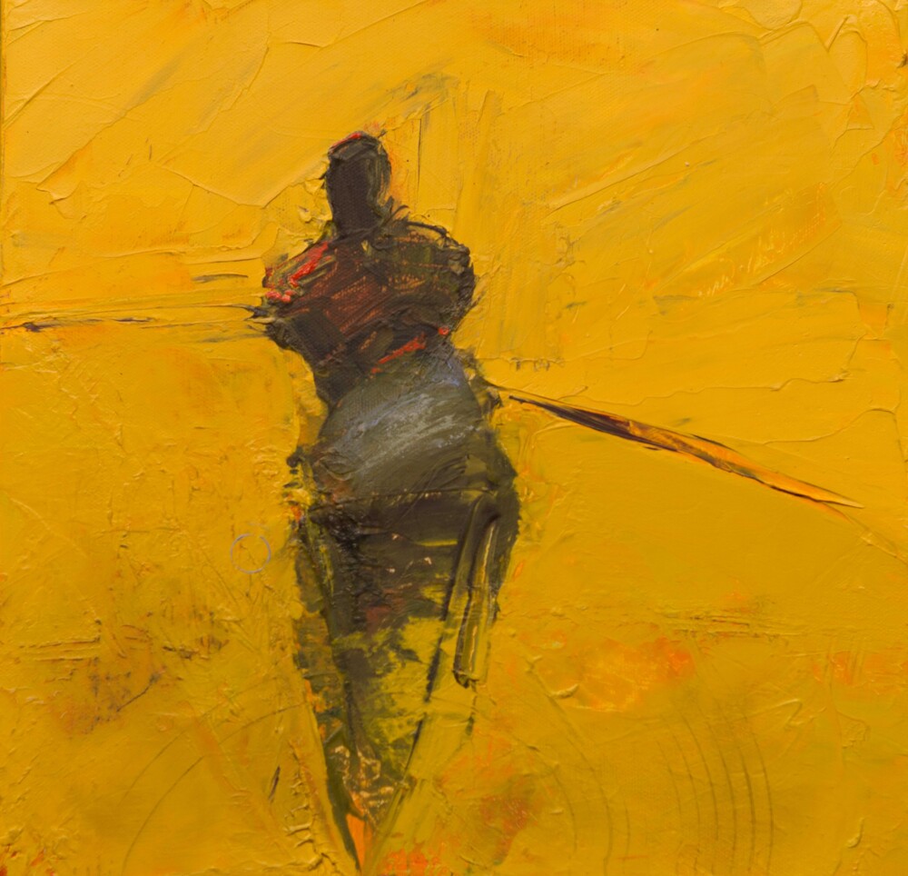 This oil on canvas wall art by contemporary figurative artist Cathy Hegman features a familiar, strange and enigmatic two-dimensional shape that integrates into and out of the background shapes. Faceless, diffused and dimly lit, Yellow Fashionista III is a pigmented push and pull of visual weight that seems to give the painting life without giving either a portrait or caricature of anyone thereby illuminating a common linkage and forming a metaphorical bond between the artist and the viewer. Yellow Fashionista III