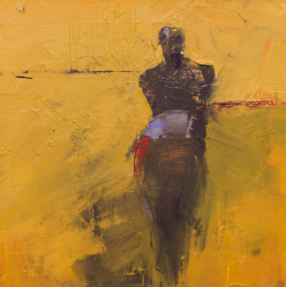 This oil on canvas wall art by contemporary figurative artist Cathy Hegman features a familiar, strange and enigmatic two-dimensional shape that integrates into and out of the background shapes. Faceless, diffused and dimly lit, Yellow Fashionista IV is a pigmented push and pull of visual weight that seems to give the painting life without giving either a portrait or caricature of anyone thereby illuminating a common linkage and forming a metaphorical bond between the artist and the viewer. Yellow Fashionista IV