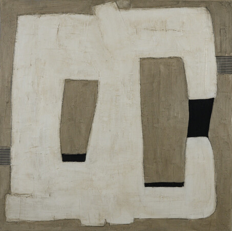 Influenced by artist Loren Yagoda’s love of architecture and nature, this acrylic wall art resembles a site plan or a layout with a blank canvas to fill. Bold black brush strokes are softened into pale off-white set into a linen colored background, Architechtonic #401 captures the spirit and soul of those living or working within the space. Architectonic #401