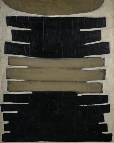 Featuring horizontal lines in black and brown against a beige background, Desert Dreams #101 invites viewers into artist Loren Yagoda's world as she dances her emotions onto canvas. Motivated by the construct that our character leaves footprints to those who have shared our time and space, the artwork reminds viewers of their own history and its importance in their existence. Desert Dreams #102