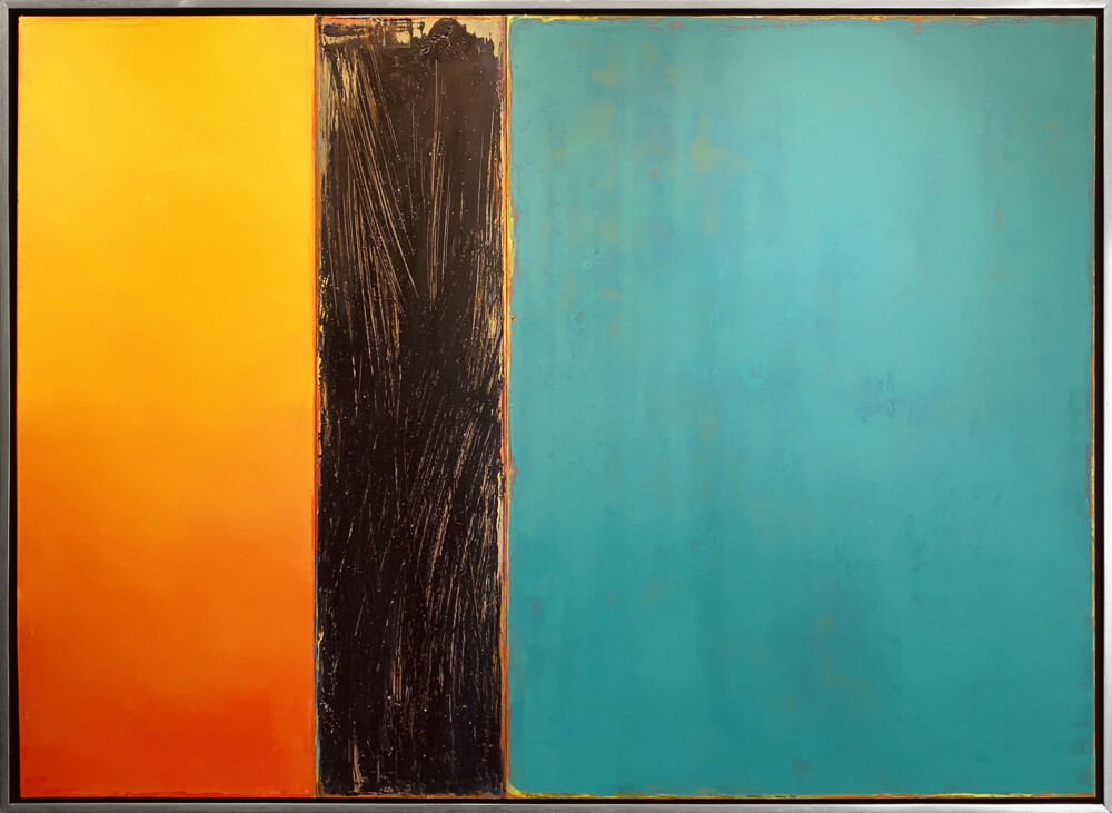This acrylic on wood panel wall art by David Rothermel adds accent to any room. Maiden Meadow features yellow, orange, black and teal color tones. Maiden Meadow