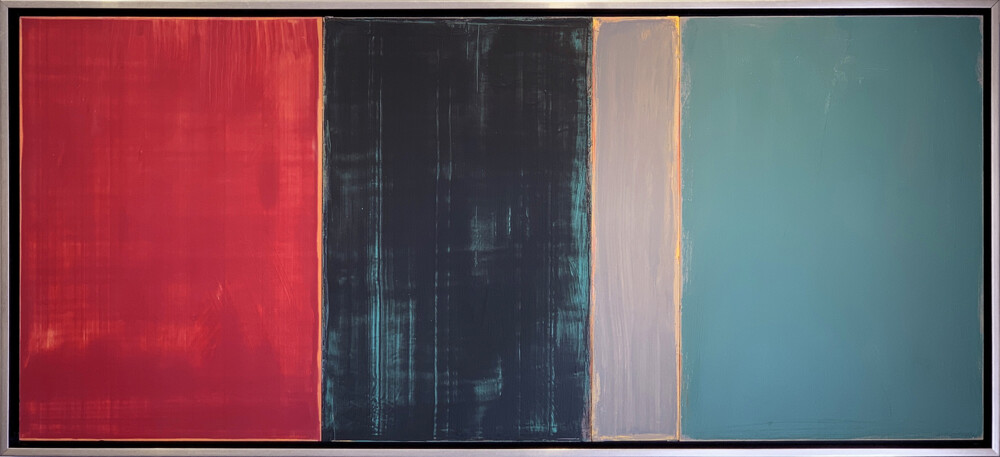 This acrylic on wood panel wall art by David Rothermel adds accent to any room. Commissioner features red, black, gray and teal color tones. Commissioner