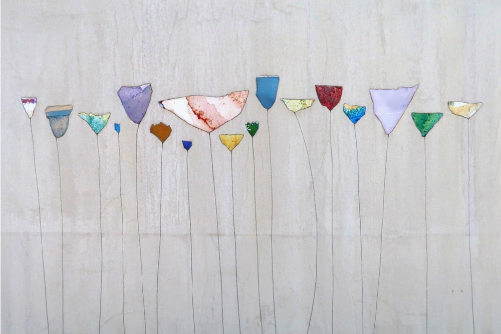 This mixed media on canvas wall art by Peter Kuttner is a lively and colorful piece with intoxicating texture and depth. Part of the artist’s Cut-Out series, Beyond the Past resembles a collection of flourishing flowers.
Beyond The Past