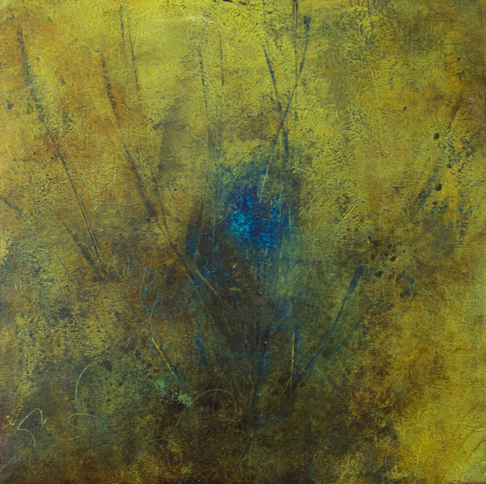 This attention arresting piece of abstract art is derived from artist Rebecca Sobin's internal landscape. Featuring textures and layers applied by hand, color and form develop through improvisational wandering to create a story that is unique to each individual viewer. Early Signs Of Spring