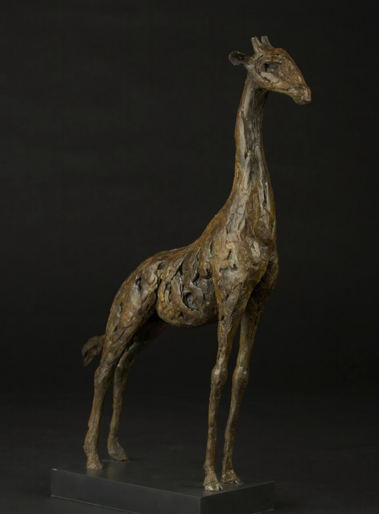 This bronze sculpture by artist Joseph Paxton expresses the physical and psychological juxtapositions of strength, vulnerability, simplicity and complexity. Giraffe explores the connection between living beings and the environment. Giraffe Bronze