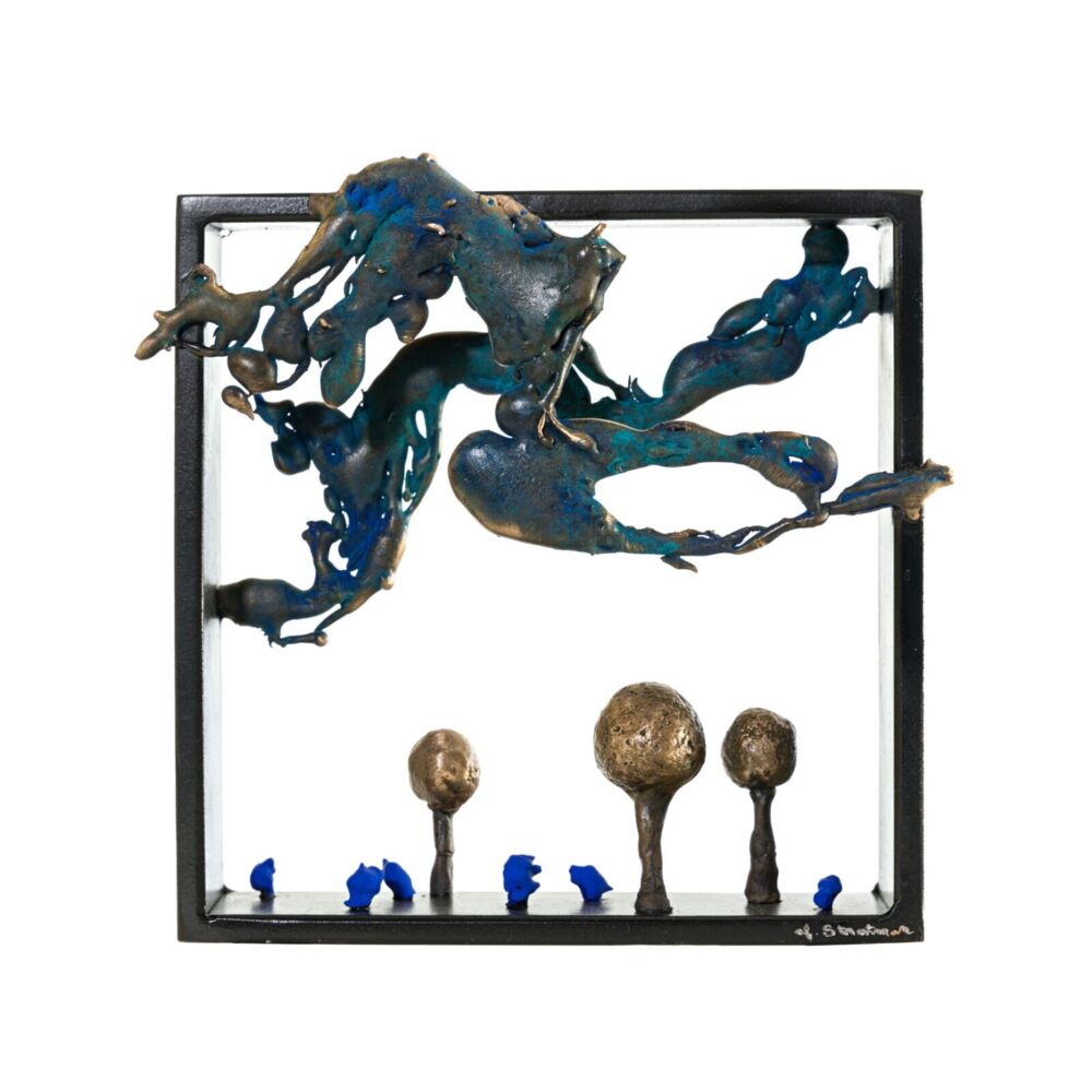 This prepossessing wall sculpture by artist Jennyfer Stratman is comprised of bronze, steel, resin and pigment. Blooming After The Rain explores the interconnectedness between nature and human form. Blooming After The Rain