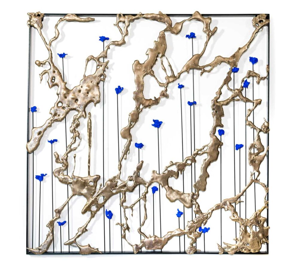 This alluring wall sculpture by artist Jennyfer Stratman is comprised of bronze, steel and pigment. Cultivating Stars transcends the expected, is truly unique and is wonderfully executed. Cultivating Stars