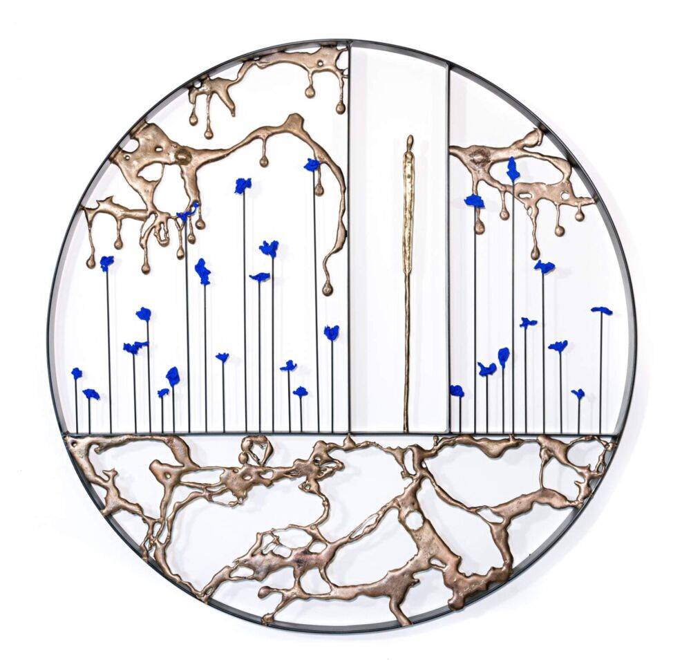 This exquisite wall sculpture by artist Jennyfer Stratman is comprised of bronze, steel and pigment. I Found My Roots When I Touched the Sky 2 transcends the expected, is truly unique and is wonderfully executed. I Found My Roots When I Touched The Sky 2