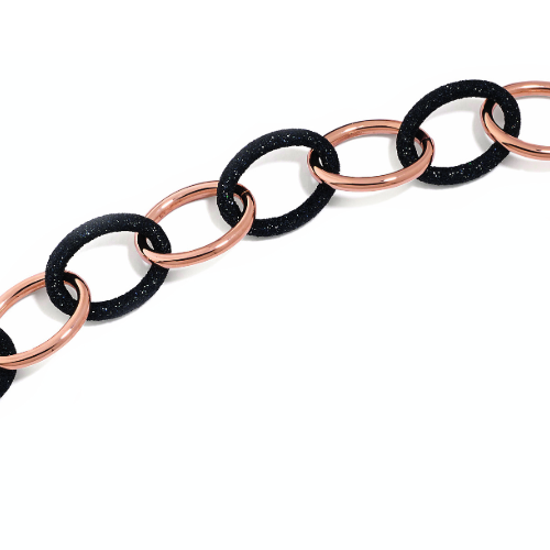 Closeup photo of Polvere Di Sogni Alternating Small Link Bracelet (Rose Gold And Black Dust)