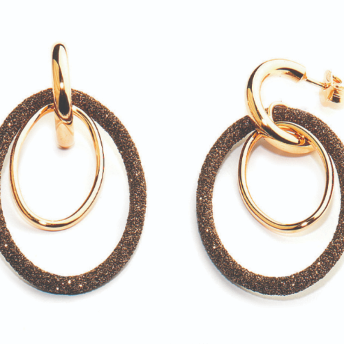 Closeup photo of Double Oval Fine Earring Rose Gold Dark Brown Polvere
