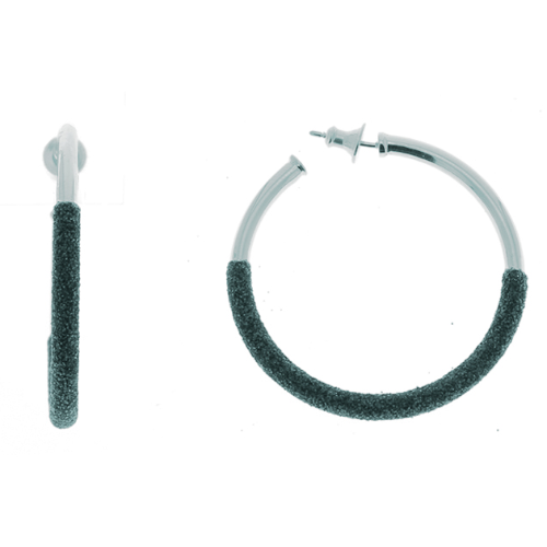 Closeup photo of 2-Tone Bottom Polvere Small Hoop Earrings Ruthenium Dark Gray Polvere