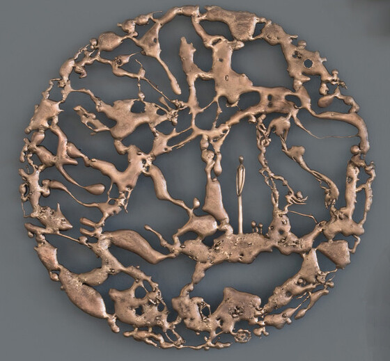 This bronze wall sculpture by artist Jennyfer Stratman is a truly unique and wonderfully executed piece. The Gravity Between Us (#D2) speaks broadly of the human experience and our individual yet profoundly intertwined connections to something much greater than ourselves. The Gravity Between Us D2