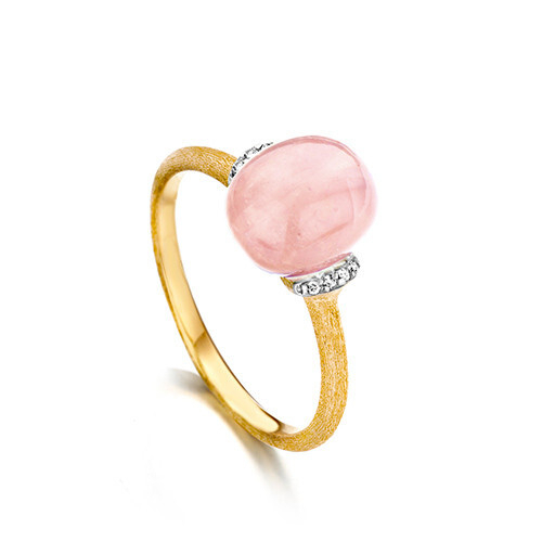 Closeup photo of Dancing Color Pink Chalcedony Ring