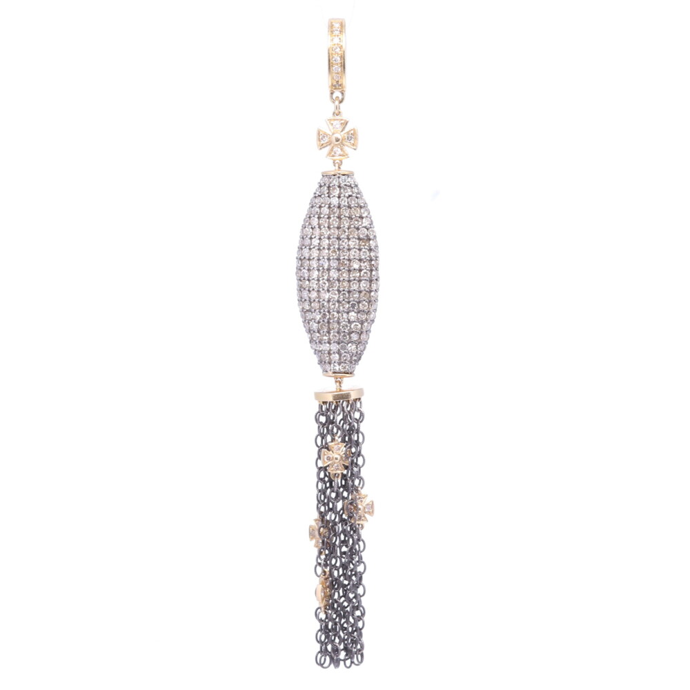 Oblong Pave Diamond Tassel with Tiny Crosses Oblong Pave Diamond Tassel with Tiny Crosses