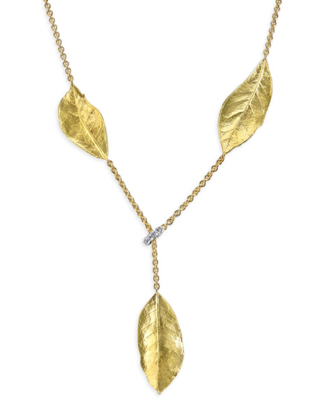 Closeup photo of Southern Oak Leaves Necklace With Diamond Stopper