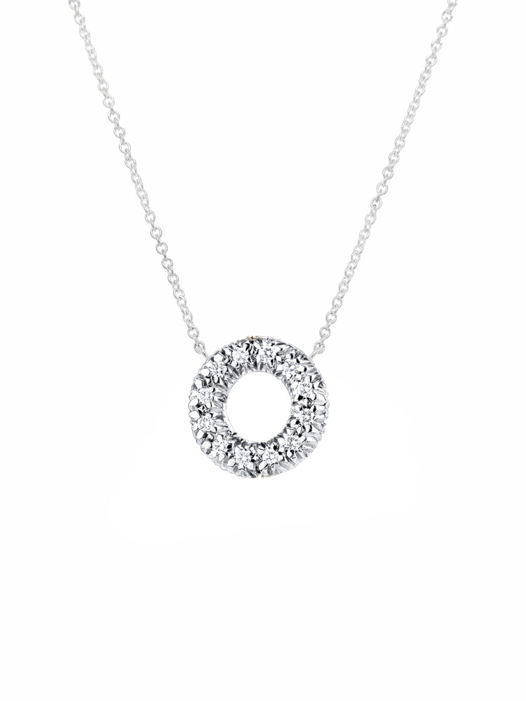This truly remarkable 18K white gold pendant brought to you by Aaron Henry Designs brings absolute beauty. It features an exquisite 0.24 carat diamond embrace donut design and chain. Diamond Embrace Donut Pendant With Chain