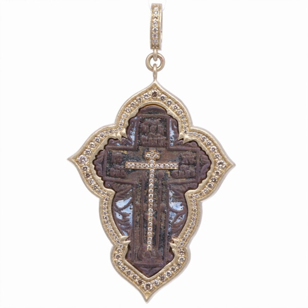 Closeup photo of Large Old Believer Cross with Enamel Pendant