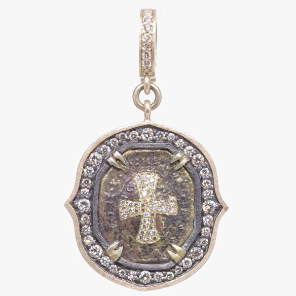 Closeup photo of St. Benedict Cross Shield Pendant