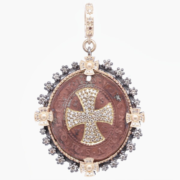 Closeup photo of St. Benedict Diamond Shield Pendant