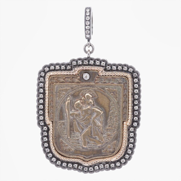 Closeup photo of Antique St. Christopher "The Gentle Giant in The River" Pendant
