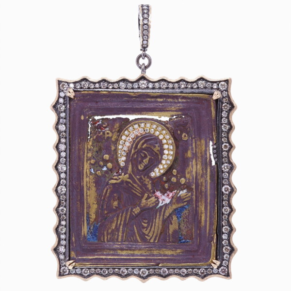 Closeup photo of Antique Virgin Russian Icon Pendant