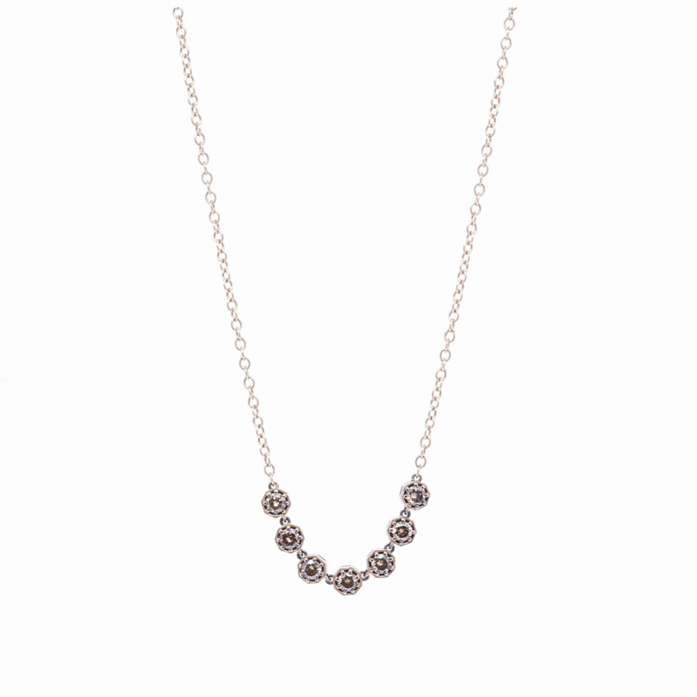 This necklace is handcrafted with diamonds set in a rhodium sterling and 14k Yellow Gold setting. The necklace hangs at 16" or 18". Diamond Bar Necklace 18"