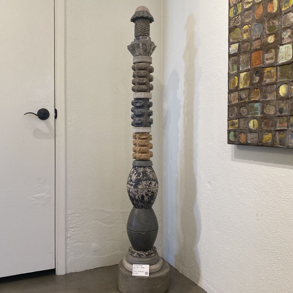 This impressive concrete sculpture was created by Steve Bramon, a third-generation bricklayer. Primativa Concrete Totem represents both the delicacy and the strength of the artist's medium. Primativa Concrete Totem
