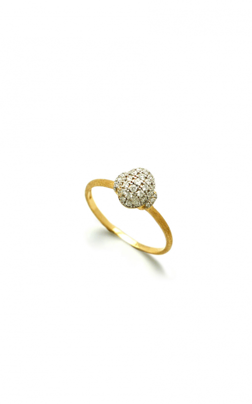 This positively charming 18K yellow gold ring brought to you by Nanis Fine Jewelry and Italian designer Laura Bicego brings genuine nobility. It features a vertical oval pillow at the center covered in white diamonds with additional white diamonds set at the sides of the pillow and a total carat weight of 0.25. Dancing In The Rain Elite Oval Pave Ring