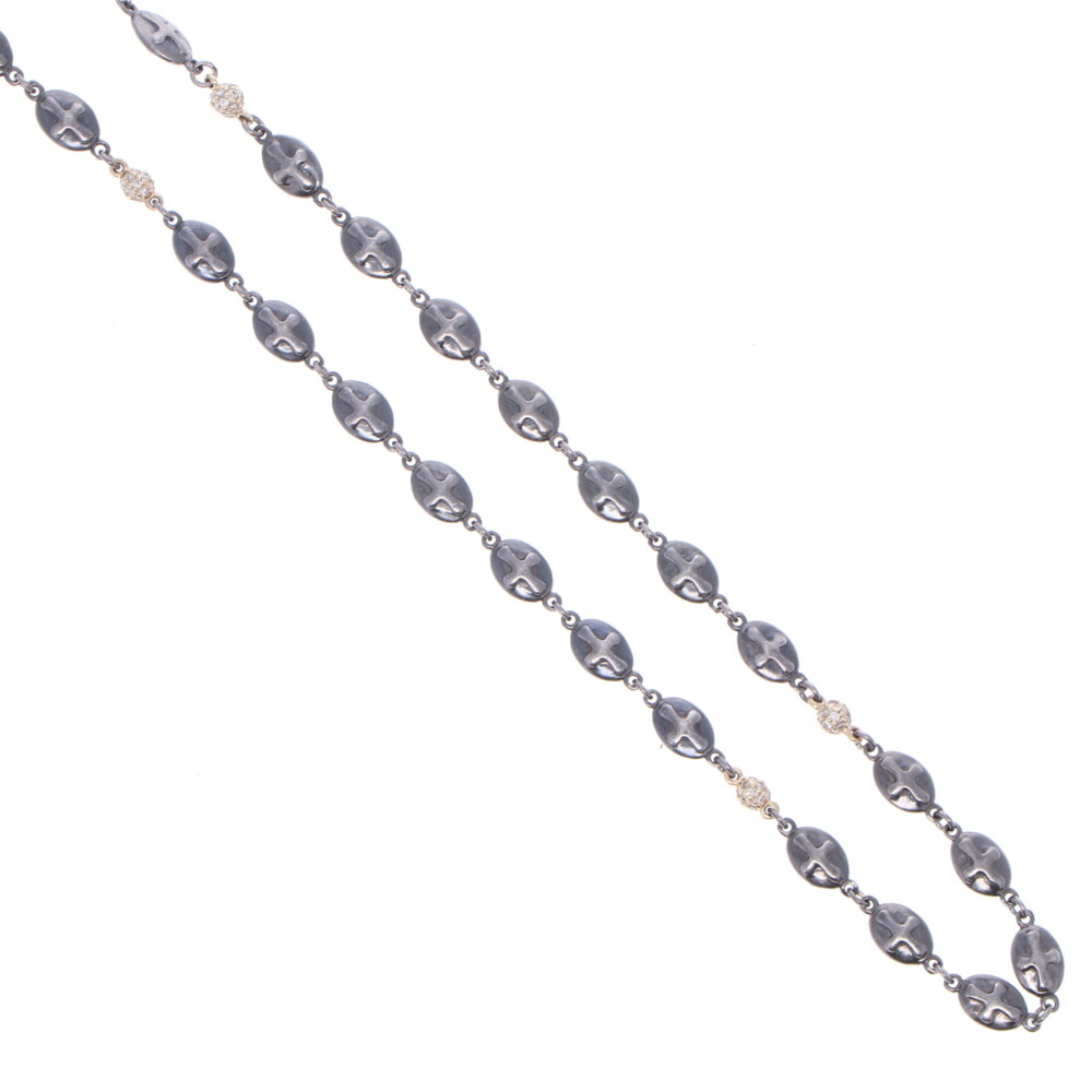 Polished Cross Shield Chain With Yellow Gold Diamond Stations 30"