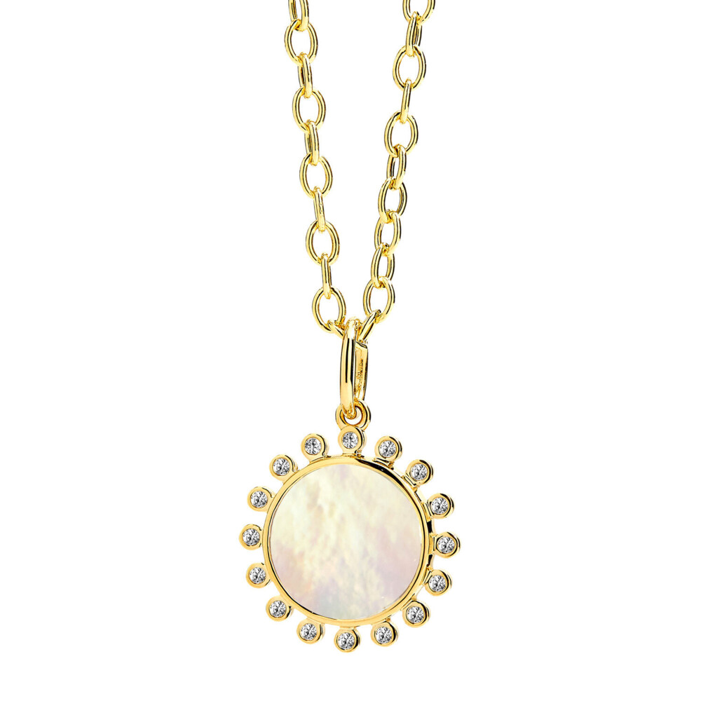 18KYG MOTHER OF PEARL PENDANT WITH CHAMPAGNE DIAMONDS