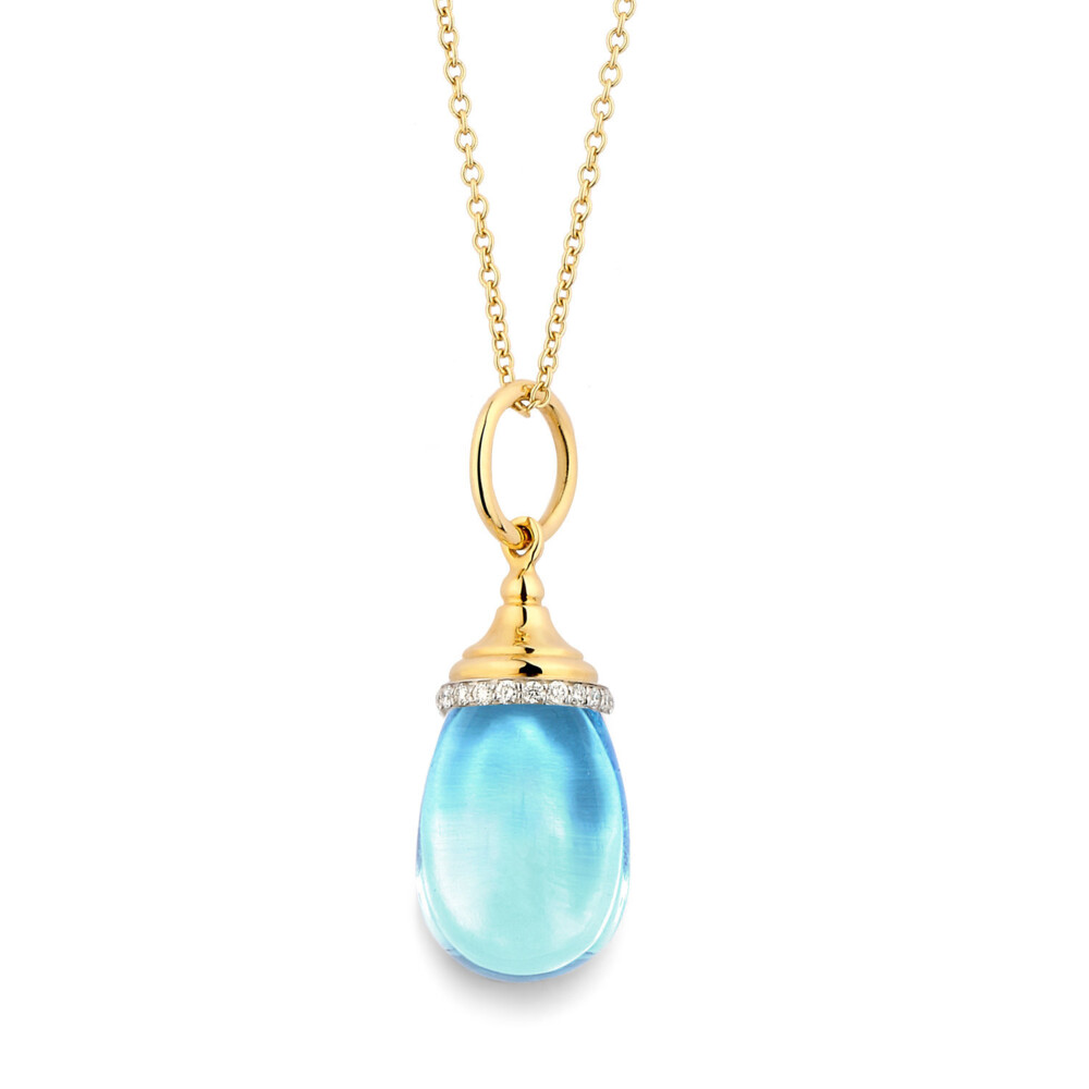 Syna 18 karat yellow gold blue topaz mogul drop pendant with diamonds Mini blue topaz & diamond mogul necklace