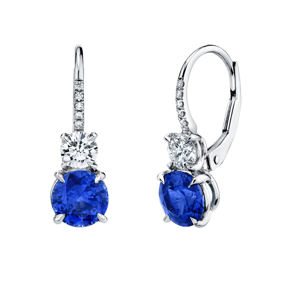 Ceylon Blue Sapphire and Diamond Earrings in Platinum Earrings