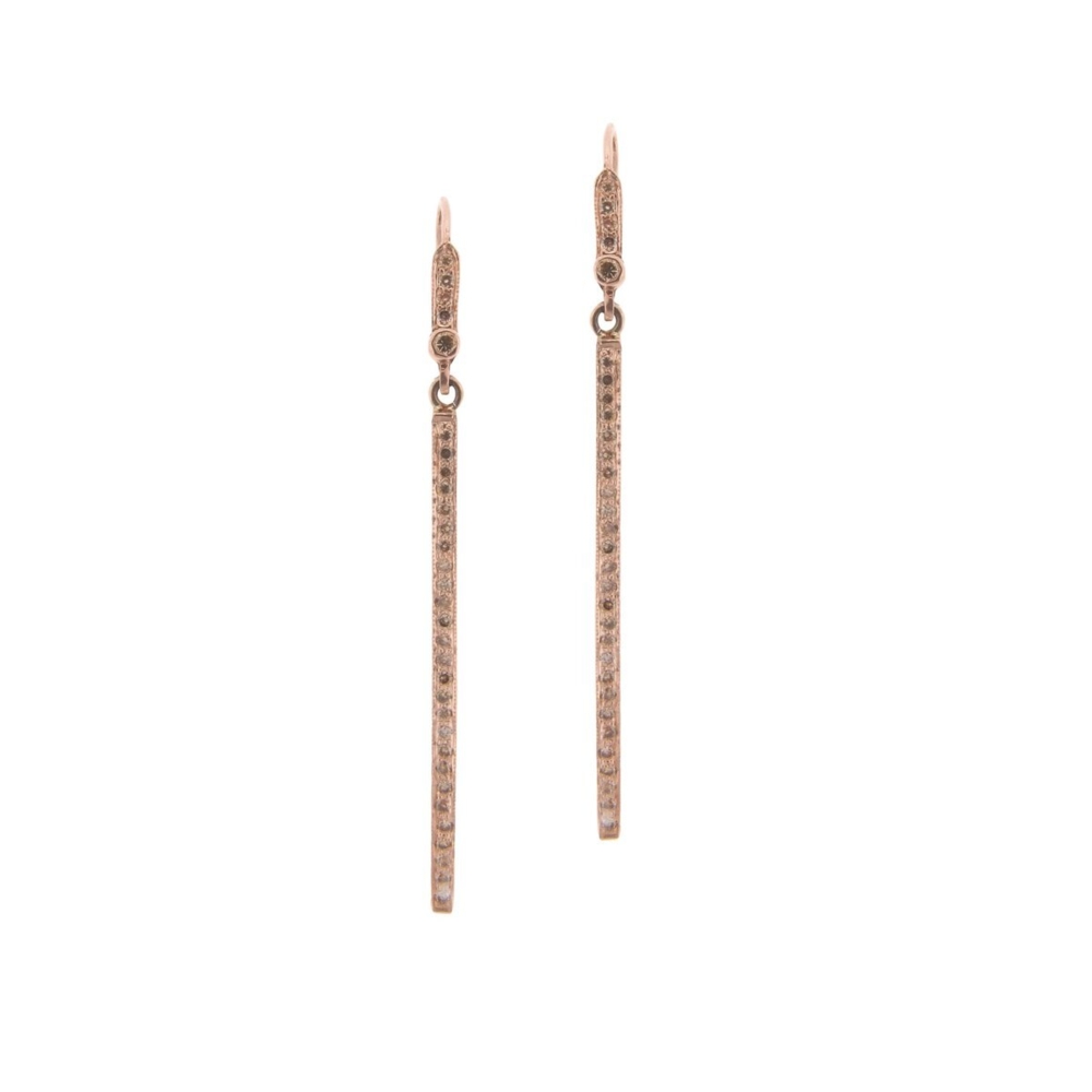 18Kt RG Vertical Bar Alice Earrings set w/ Champagne Diamonds 0.52 ctw Earrings