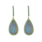 18Kt YG Earrings set w/Etheopian Pear Opals 6.87 ctw/Paraiba Tourm. 0.88 ctw Earrings