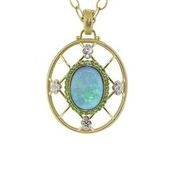18Kt YGLattice pendant set w/Crystal Opal Center 6.22 ct/Dia. 0.16 ctw/Tsavorite 0.52 ctw Pendant