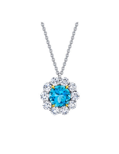 Platinum Pendant set w/ a 1.23ct Gem Aqua Marine and 10 Ideal cut round Diamonds 1.01 ctw, FG/VS1 Pendant