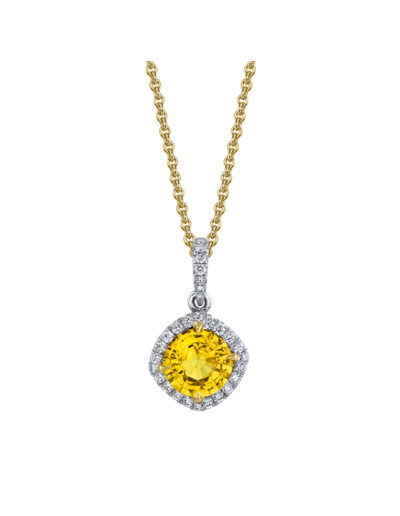 Platinum and 18Kt YG pendant set w/ a 1.35ct Yellow Sapphire and 0.17 ctw of White Round Diamonds FG/VS Pendant