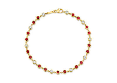 18Kt YG Tennis Bezel set Bracelet w/18 Burmese Rubies = 2.14 ctw and 10 Diamonds = 0.86 ctw, FG/SI1, 7" Bracelet