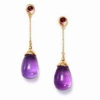 18Kt 20ctw/ Amethyst drop Earrings with a Rubellite Post Earrings