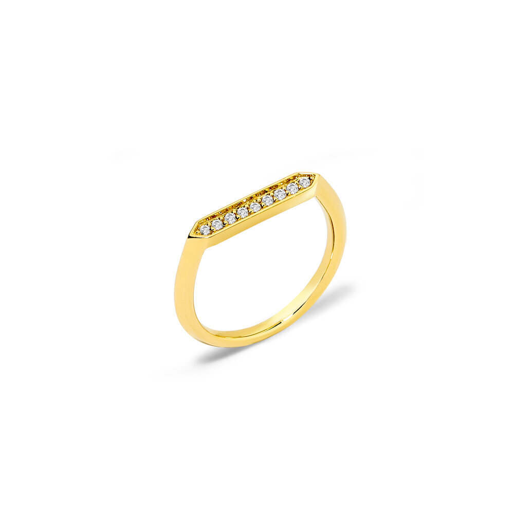 18Kt YG Single Bar Ring set with 0.10 ctw of Champagne Diamonds Ring