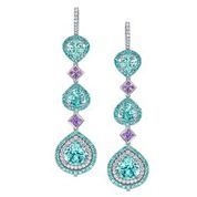Platinum Earrings Set With 6 Pear Shape Paraiba Type Tourmalines Totaling 6.51cts and a Halo of Paraiba Tourmalines/1.84 ctw and a Halo of Diamonds totaling 0.52 ctw Earrings