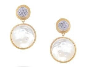 18Kt YG Jaipur Mother of Pearl Earrings with 0.15 Ctw. of Pave Diamonds Jaipur Earrings