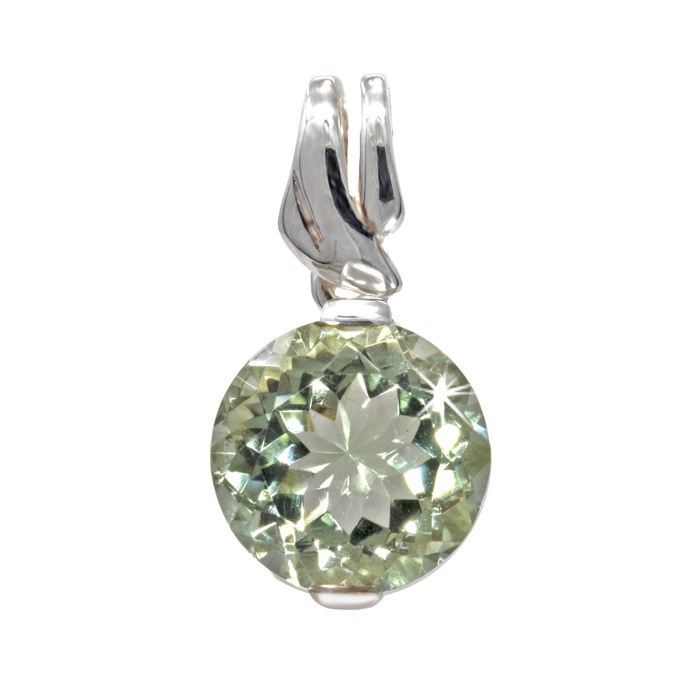 Prasiolite Pendant Faceted Round With Fancy Cut Out Bezel  Textured Bail