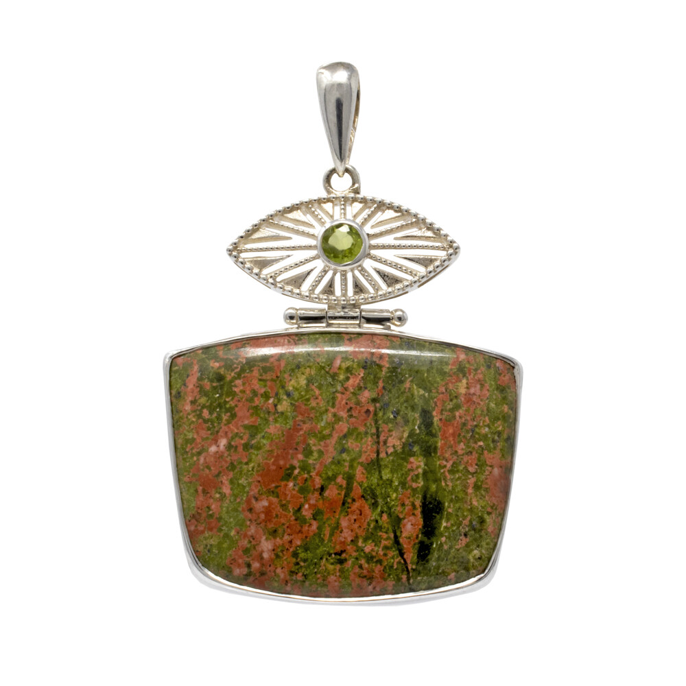 <span style="font-family: "EB Garamond"; position: initial; margin: initial;"><font size="4" style="position: initial; margin: initial;">Unakite Pendant With Peridot In Filigree</font></span><div style="position: initial; margin: initial;"><span style="color: rgb(0, 0, 0); font-family: "EB Garamond"; font-size: 16.8px; position: initial; margin: initial;">As each piece is unique and one of a kind, please allow for variations in patterns, size, shape, and color of the stone that you receive. We guarantee the authenticity of this gemstone. Your satisfaction is guaranteed.</span><span style="font-family: "EB Garamond"; position: initial; margin: initial;"><font size="4" style="position: initial; margin: initial;"><br style="position: initial; margin: initial;"></font></span></div> Unakite Pendant With Peridot In Filigree